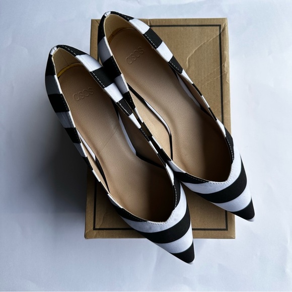 ASOS Women’s Mono Black White Striped Soulmate Pointed Toe Heels Pumps - Picture 4 of 12